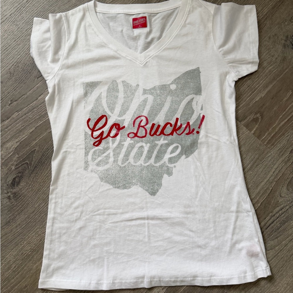 Women's White V-Neck 'Go Bucks!' Tee